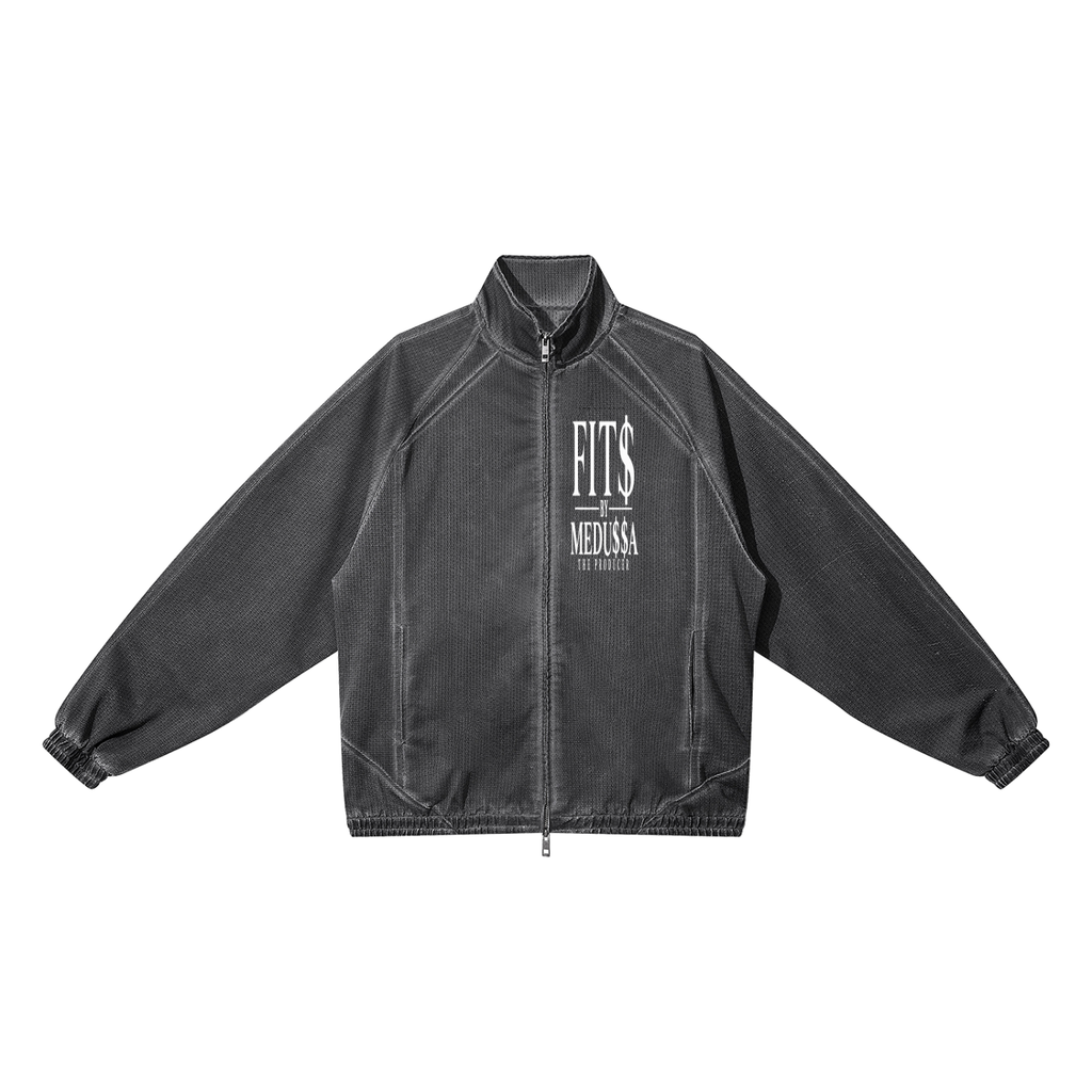 FIT$ Vintage Wash Full Zip  Dark Grey Mesh Jacket