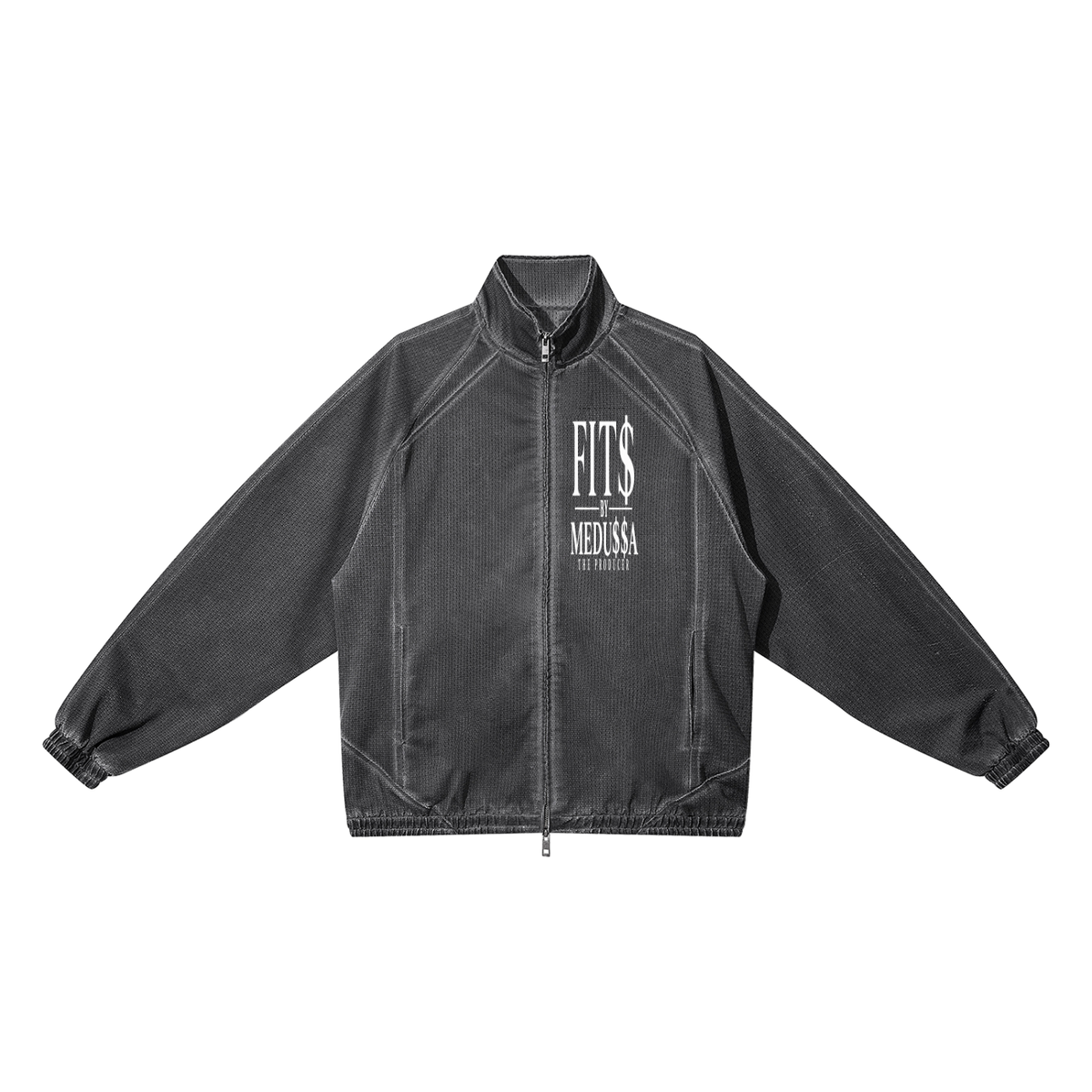 FIT$ Vintage Wash Full Zip  Dark Grey Mesh Jacket